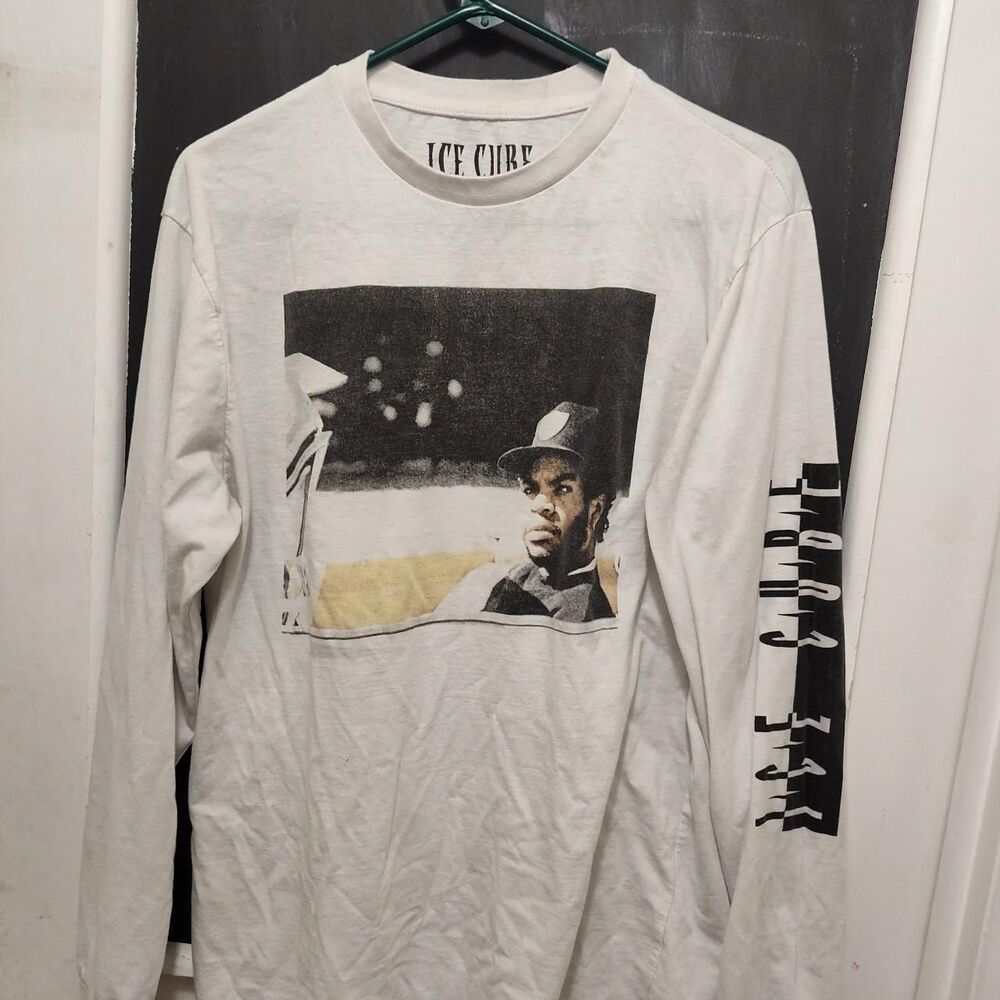 Ice Cube T-Shirt Men's Large L Long Sleeve Music Graphic Crew Neck White